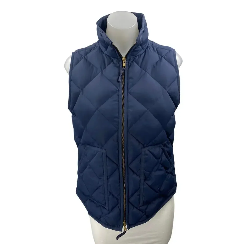 J.Crew Women's Blue Sleeveless Full Zip Quilted Down Puffer Coat Jacket Vest S